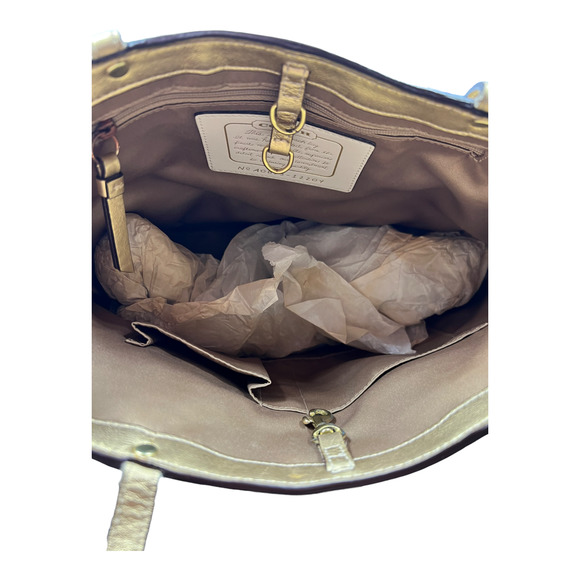 COACH Signature C Khaki Gold Leather Poppy Glam Shoulder Tote Bag 13826 - Picture 8 of 8